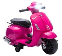AIYAPLAY Moto Eléctrica para Niños 6V con Licencia Vespa, Moto Eléctrica Infantil con Ruedas Auxiliares de 6,9'', Velocidad de 2,5km/h, Faro y Bocina, para Niños de 2-6 Años, Rosa