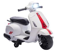AIYAPLAY Moto Eléctrica para Niños 6V con Licencia Vespa, Moto Eléctrica Infantil con Ruedas Auxiliares de 6,9'', Velocidad de 2,5km/h, Faro y Bocina, para Niños de 2-6 Años, Blanco