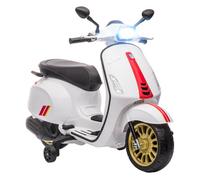 Aiyaplay moto eléctrica para niños de +3 años con licencia vespa moto de batería para niños 6v con usb mp3 luz led radio fm velocidad 3 km/h carga 35 kg blanco