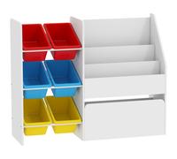 AIYAPLAY Mueble de almacenaje infantil organizador de juguetes infantil 6 cubos extraíbles y gran baúl con ruedas 100x30x80cm multicolor
