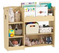 AIYAPLAY - Mueble de almacenamiento infantil de 3 niveles, estante de almacenamiento para juguetes infantiles con estantes abiertos, para dormitorio, guardería, sala de juegos, madera natural