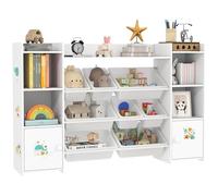 AIYAPLAY Mueble de almacenamiento infantil de 4 niveles, estante de almacenamiento para juguetes infantiles con 8 bandejas extraíbles, armarios y compartimentos abiertos, para habitación infantil