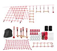 AIYAPLAY Ninja Line Set Slackline 10 m para niños con anillas, columpio, escalera de cuerda, red de escalada para 3-6 años 1000x300x180 cm Rojo Aosom España