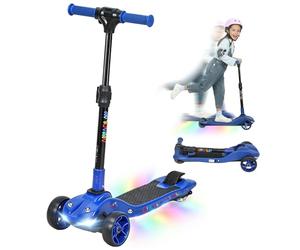 AIYAPLAY Patinete eléctrico para niños Plegable, Patinete eléctrico 6+ Años, 3 Ruedas, arranque cero, velocidad máxima 8 km/h, luces LED coloridas, autonomía 8 km, freno de pie, azul