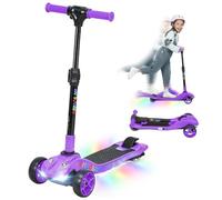 AIYAPLAY Patinete Eléctrico Plegable 3 Ruedas Niños 6+ Púrpura | Arranque cero, velocidad máx. 8 km/h, luces LED coloridas, alcance 8 km, freno de pie