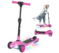 AIYAPLAY Patinete Eléctrico Plegable 3 Ruedas Niños 6+ Rosa | Arranque cero, velocidad máx. 8 km/h, luces LED coloridas, alcance 8 km, freno de pie