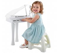 AIYAPLAY Piano Electrónico Infantil de 32 Teclas 37x30,5x60,4 cm Blanco | Juego de Piano, con Micrófono, Taburete, Luces, 22 Canciones, 4 Sonidos, Patas Desmontables, Volumen Ajustable