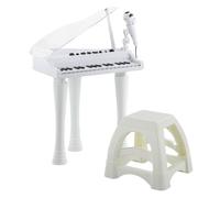 AIYAPLAY Piano Electrónico Infantil de 32 Teclas Juego de Piano con Micrófono Taburete Luces 22 Canciones 4 Sonidos Patas Desmontables y Volumen Ajustable 37x30,5x60,4 cm Blanco