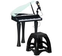 AIYAPLAY Piano Infantil 32 Teclas con Micrófono Taburete Luces 22 Canciones Sonidos Negro 37x30,5x60,4 cm Aosom España