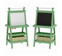 AIYAPLAY Pizarra Infantil Caballete 3 en 1 Pizarra Infantil de Doble Cara Magnética Caballete de Pintura para Niños con Rollo de Papel y Cestas de Almacenamiento 59x48x118 cm Verde