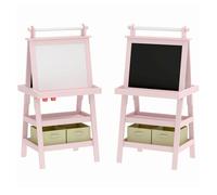 Aiyaplay pizarra infantil caballete 3 en 1 pizarra infantil de doble cara magnética caballete de pintura para niños con rollo de papel y cestas de almacenamiento 59x48x118 cm rosa palo
