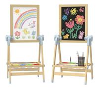 AIYAPLAY Pizarra Infantil Caballete, Altura y Ángulo Ajustable, Caballete de Madera de Doble Cara, Pizarra Blanca Magnética y de Tiza, Rollo de Papel y Bandeja, para Niños 3-6 Años, 48,5x46,5x70-97 cm