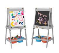 Aiyaplay pizarra infantil caballete de pintura para niños 3 en 1 pizarra de doble cara con rollo de papel borrador y cajas de almacenamiento gris