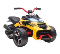 AIYAPLAY Quad eléctrico niños coche eléctrico niños 12V 3 ruedas 2 motores reproductor MP3, claxon, 2 velocidades 3-5 km/h amarillo
