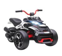 AIYAPLAY Quad Eléctrico para Niños 12V, Quad para Niños de 3-8 Años, con 2 Motores, Velocidad hasta 5 km/h, 3 Ruedas, Sistema de Suspensión, Faros, Bocina, Música, USB, Negro y Blanco