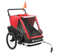 AIYAPLAY Remolque para bicicleta para niños, 2 plazas, remolque infantil plegable 2 en 1 con asiento ajustable y arneses, Rojo
