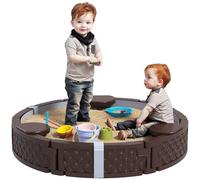 AIYAPLAY Sandbox 120 x 120 cm - Caja de Arena para niños impregnada con Bancos de Suelo de vlies, Base, Resistente a la Intemperie, para Exteriores, terraza, balcón, jardín
