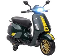 AIYAPLAY Scooter eléctrico Vespa 6 V Moto eléctrica para niños 3-6 años Dim. 107L x 47W x 73H cm Música MP3 Puerto USB Radio FM Faro 2 Ruedas de Entrenamiento - Verde