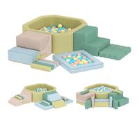 AIYAPLAY Set 15 Bloques de Construcción Blandos Modulares para Niños con 200 Pelotas para Uso Interior, Multicolor