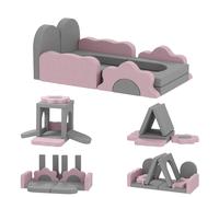 AIYAPLAY Set de 12 Bloques de Espuma para Escalar, Construir, Gatear, Alfombrillas de Juego para Interiores con Revestimiento de Cordón, Gris+Rosa
