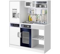AIYAPLAY Set de Cocina de Juguete con ollas de acero inoxidable, Estufa, Fregadero con sistema de agua, Funciones de luz y sonido, Blanco