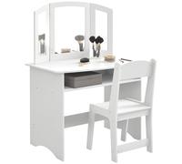 AIYAPLAY Set de maquillaje para niños de 3 a 6 años, tocador con espejo triple extraíble y silla de madera, blanco