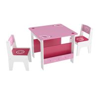 AIYAPLAY Set de Mesa con 2 Sillas para Niños 3-8 Años, Mesita con Estantería en MDF con Dibujos de Corazones, Rosa Aosom España