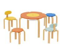 AIYAPLAY Set de mesa y sillas para niños de 5 piezas, con bolsa de almacenamiento, forma de flor, para sala de juegos, dormitorio infantil, madera, colorido Aosom España