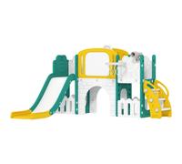 AIYAPLAY Set de Tobogán 7 en 1 para Niños pequeños, Aro de Baloncesto, Diseño de Rana, Escalada, Asiento de Columpio, para interiores y exteriores, Amarillo + Verde