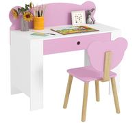 AIYAPLAY Set Mesa Estudio Silla Infantil Tema Oso Rosa | Cajón para dibujar leer escribir, mesa escritura infantil, dormitorio guardería sala juegos