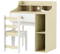 AIYAPLAY Set Mesa y Silla para Niños en Madera con Estante y Cajón, Edad 3-10 Años, Blanco y Madera Aosom España
