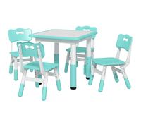 AIYAPLAY Set Mesa y Sillas para Niños 5 pz con 4 Sillas Ajustables 32x36x52.5-56 cm y Mesa 60x60x46-58 cm, Verde Aosom España