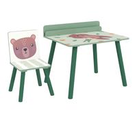 AIYAPLAY Set Silla y Mesa para Niños con Estante para Juguetes, en MDF y Madera de Pino, Verde Aosom España