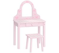 AIYAPLAY Set tocador infantil 2 en 1 mesa de peinado y escritorio con taburete espejo desmontable y cajón para niñas 3-6 años Rosa