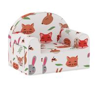 Aiyaplay sillón infantil con estampado de zorros, sofá para niños de 18-36 meses con funda extraíble y lavable, bolsillo lateral, reposabrazos, carga 45 kg, blanco 43 cm