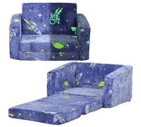 AIYAPLAY Sofá Infantil Plegable 2 en 1 Tapizado de Tela Luminosa con Patrón Cósmico Cojín y Funda Lavables Azul