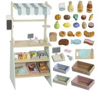 AIYAPLAY Supermercado de Juguete de Madera con Caja Registradora Verde | Escáner y Tarjeta, Puesto de Mercado Infantil con Pizarra, Cajas, Toldo y Accesorios, Regalo para Niños de +3 Años