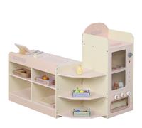 AIYAPLAY Supermercado Juguete Madera con Caja Registradora Máquina Expendedora 3 Estantes Abiertos 4 Compartimentos Rosa