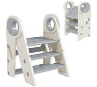 AIYAPLAY Taburete para Niños Plegable Antideslizante en Gris y Blanco | Torre de Aprendizaje Ajustable, Escalera para Niños de 18-60 Meses, para Baño Cocina Librería Dormitorio