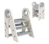 AIYAPLAY Taburete para Niños Plegable Torre de Aprendizaje Ajustable Escalera para Niños de 18-60 Meses Antideslizante para Baño Cocina Librería Dormitorio Gris y Blanco