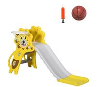 AIYAPLAY Tobogán Infantil 3 en 1 18-36 Meses 131x50x74 cm Amarillo y Gris | Tobogán para Niños, 2 Escaleras, 1 Canasta de Baloncesto, Patrón de Animal, para Interior