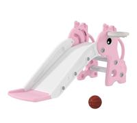 AIYAPLAY Tobogán infantil 3 en 1 en forma de jirafa con canasta de baloncesto, muro de escalada y pelota, tobogán de interior para niños de 1 a 3 años, 106 x 51,5 x 52 cm, rosa
