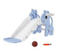 AIYAPLAY Tobogán Infantil 3 en 1 para Niños 1-3 Años con Escalera Canasta de Baloncesto y Diseño de Jirafa 106x51,5x52 cm Azul