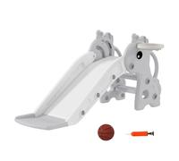 Aiyaplay tobogán infantil 3 en 1 tobogán para niños de 1 a 3 años con escalera canasta de baloncesto y diseño de jirafa para interior 106x51,5x52 cm gris