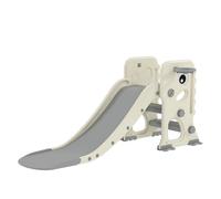 AIYAPLAY Tobogán Infantil 3 en 1 Tobogán para Niños de 2 a 5 Años Plegable con Escalera Canasta de Baloncesto Diseño de Dinosaurio y Hebillas Reforzadas para Interior 146x52x65 cm Blanco Crema