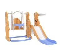 AIYAPLAY Tobogán Infantil 4 en 1 Columpio y Tobogán Trepador Aro de Baloncesto Temática de Conejo Parque Infantil para Interior y Exterior Naranja