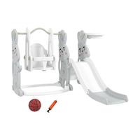 AIYAPLAY Tobogán Infantil 4 en 1 Columpio y Tobogán Trepador Aro de Baloncesto Temática de Conejo Parque Infantil para Interior y Exterior Gris y Blanco
