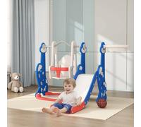 AIYAPLAY Tobogán Infantil 4 en 1 Parque Infantil con Columpio y Tobogán Escalador Aro de Baloncesto Temática de Cohete para Interior Multicolor