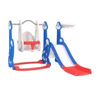 AIYAPLAY Tobogán Infantil 4 en 1 Parque Infantil con Columpio y Tobogán Escalador Aro de Baloncesto Temática de Cohete para Interior Multicolor