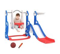 AIYAPLAY Tobogán Infantil 4 en 1 Parque Infantil con Columpio y Tobogán Escalador Aro de Baloncesto Temática de Cohete para Interior Multicolor